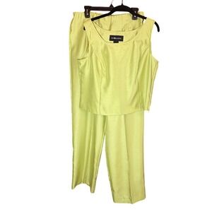 Sag Harbor Lime Green 3 Piece Pant Suit Set Floral Embroidered Blazer Size 14